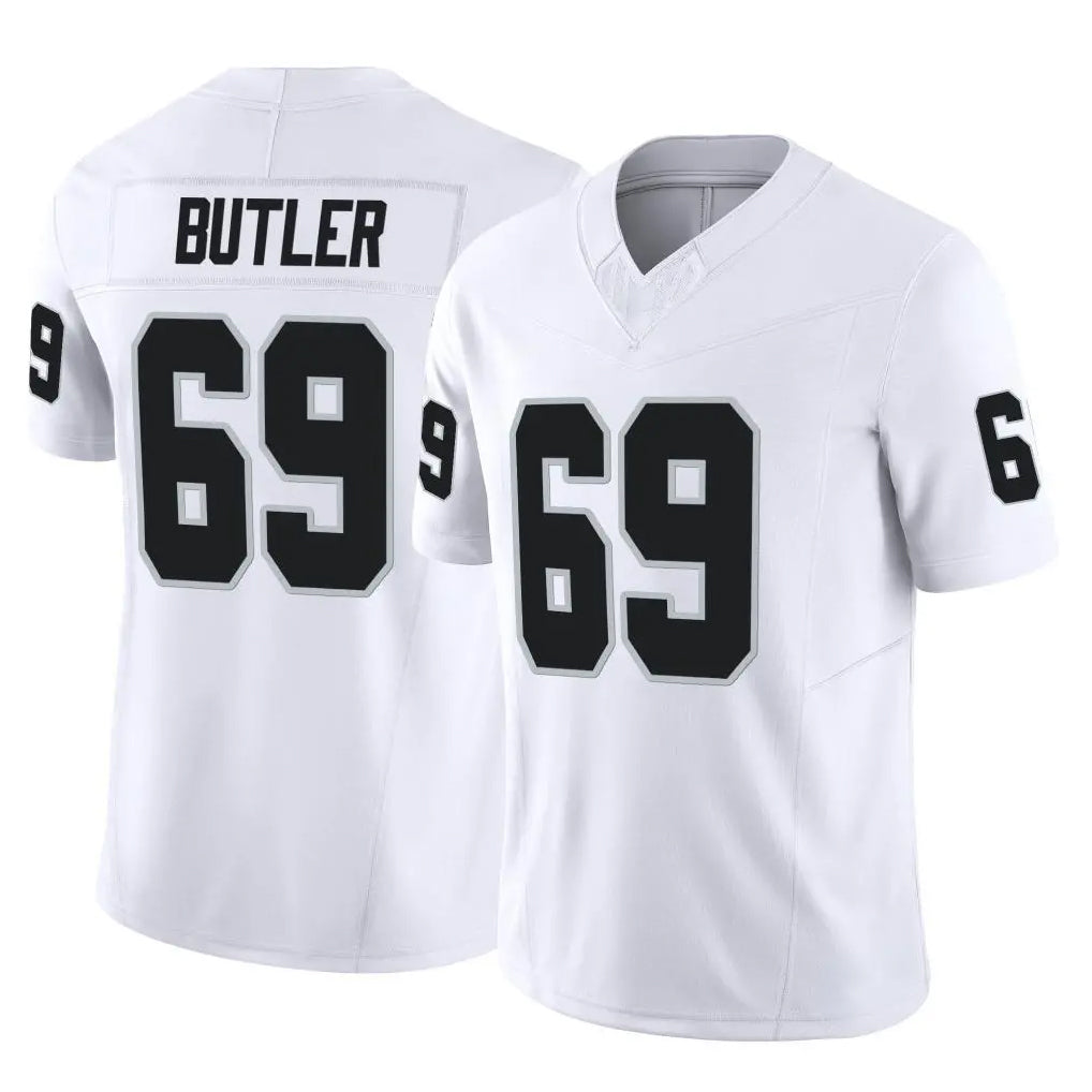 LV.Raiders #69 Adam Butler Player White Limited Vapor F.U.S.E. Home Game Gdoa Stitched Jerseys