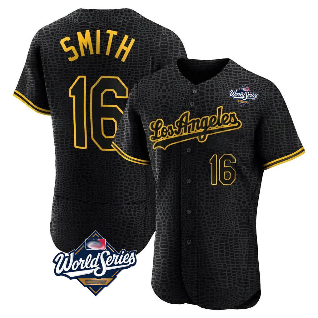 LA.Dodgers #16 Will Smith Player Black World Series Snake Skin City Limited Elite Home Fdoa Stitched Jerseys