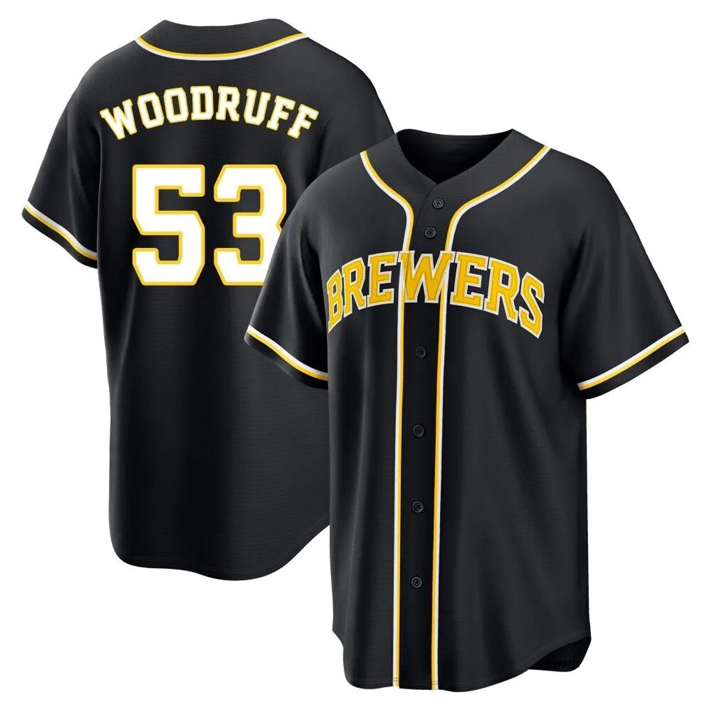 M.Brewers #53 Brandon Woodruff Player Black Fashion Out Home Game Fdoa Stitched Jerseys