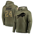 B.Bills #24 Cole Bishop Player Olive Salute to Service Hoodies Game Gdoa Stitched Jerseys