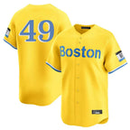 B.Red Sox #49 Tim Wakefield Player Yellow Limited Home Game Gdoa Stitched Jerseys
