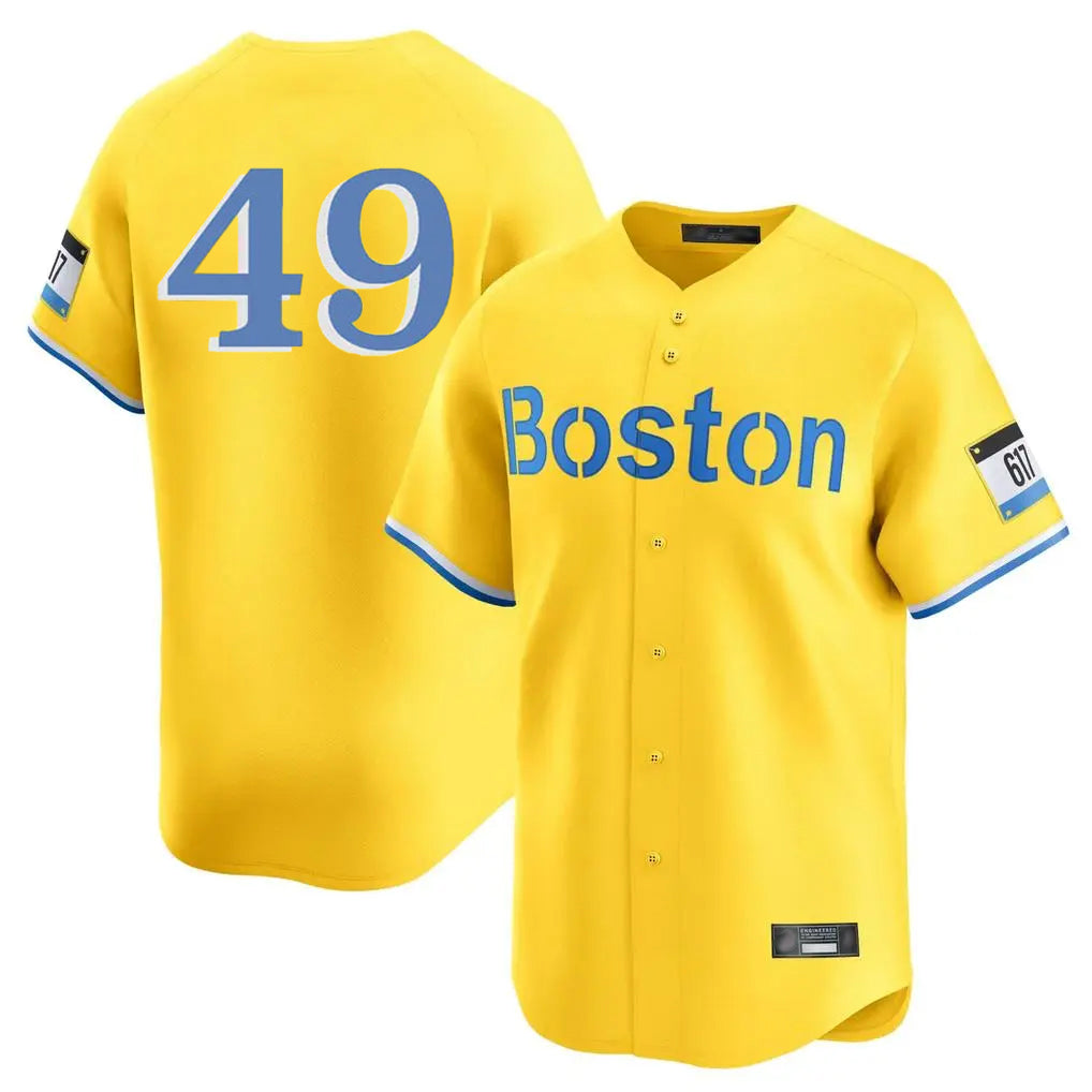 B.Red Sox #49 Tim Wakefield Player Yellow Limited Home Game Gdoa Stitched Jerseys