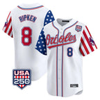 B.Orioles #8 Cal Ripken Player White USA 250 Independence Day Vapor Premier Home Game Gdoa Stitched Jerseys