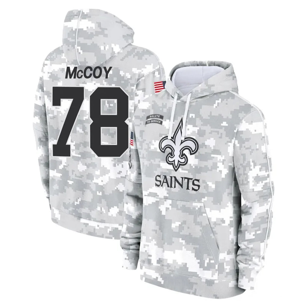 NO.Saints #78 Erik McCoy Player Arctic Camo Salute to Service Pullover Hoodies Limited Game Gdoa Stitched Jerseys