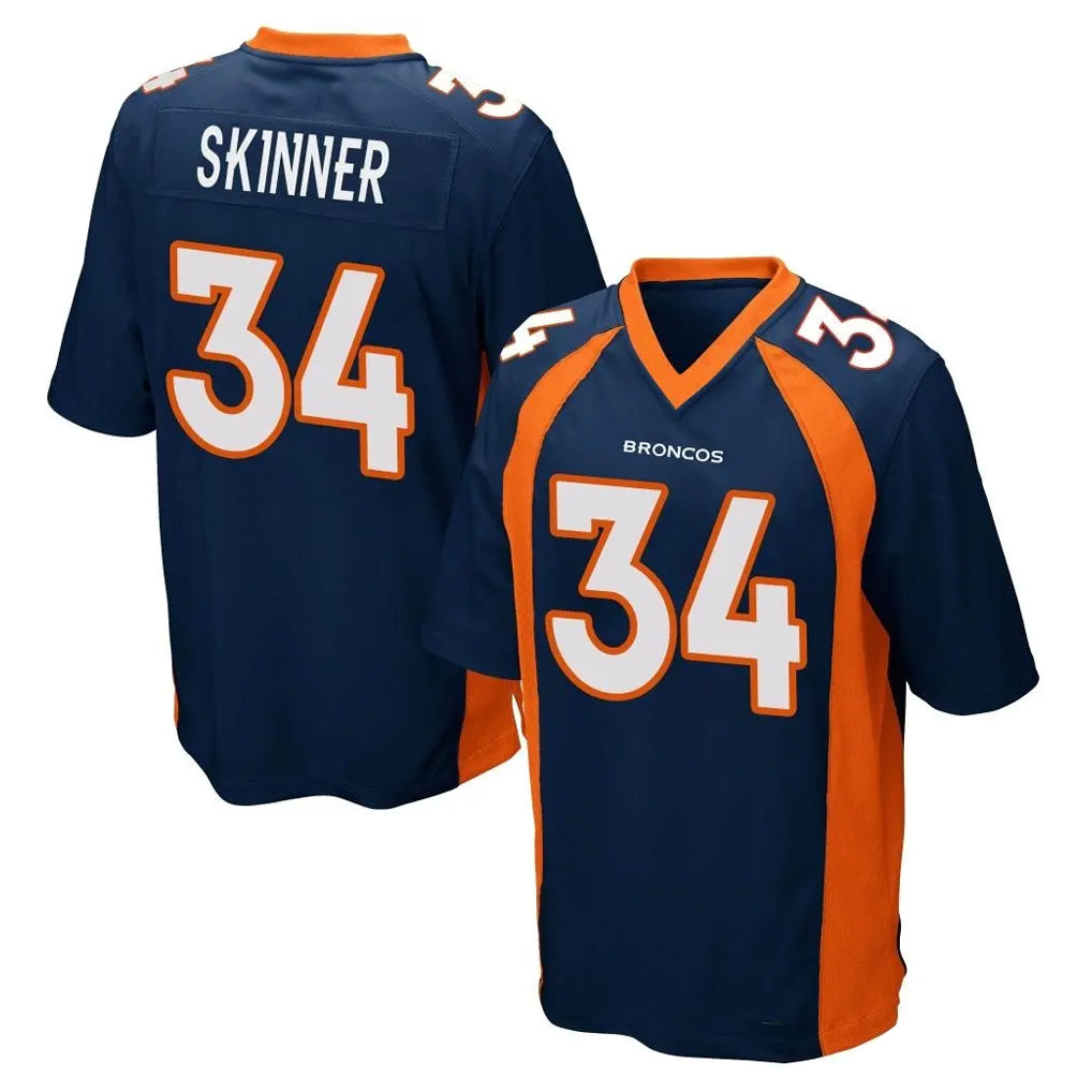 D.Broncos #34 JL Skinner Player Navy Game Gdoa Stitched Jerseys