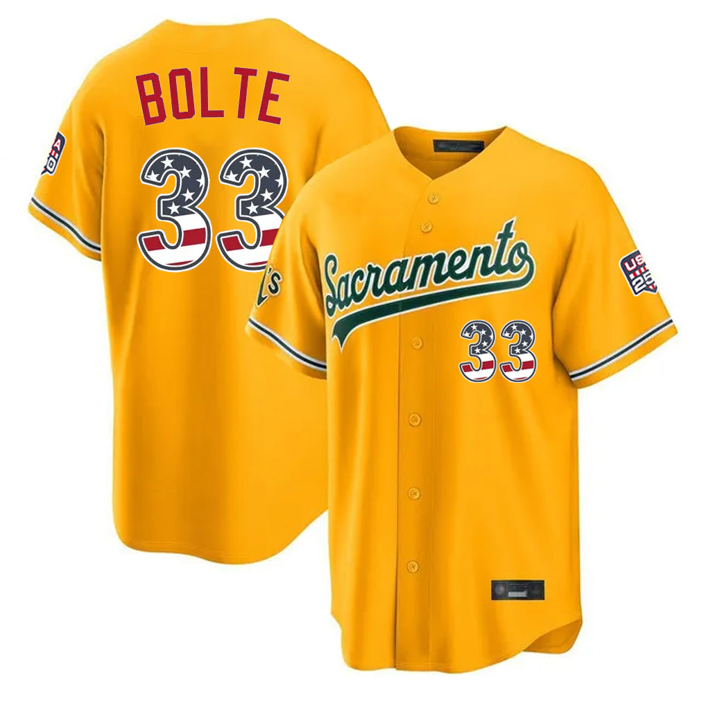 Athletics #33 Henry Bolte Player Gold USA 250 Fourth of July Home Game Gdoa250Ys Stitched Jerseys