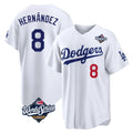 LA.Dodgers #8 Enrique Hern¨¢ndez Player White World Series Home Game Fdoa Stitched Jerseys
