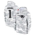 NE.Patriots #1 A.J. Brown Player Arctic Camo Salute to Service Pullover Hoodies Limited Game Gdoa Stitched Jerseys