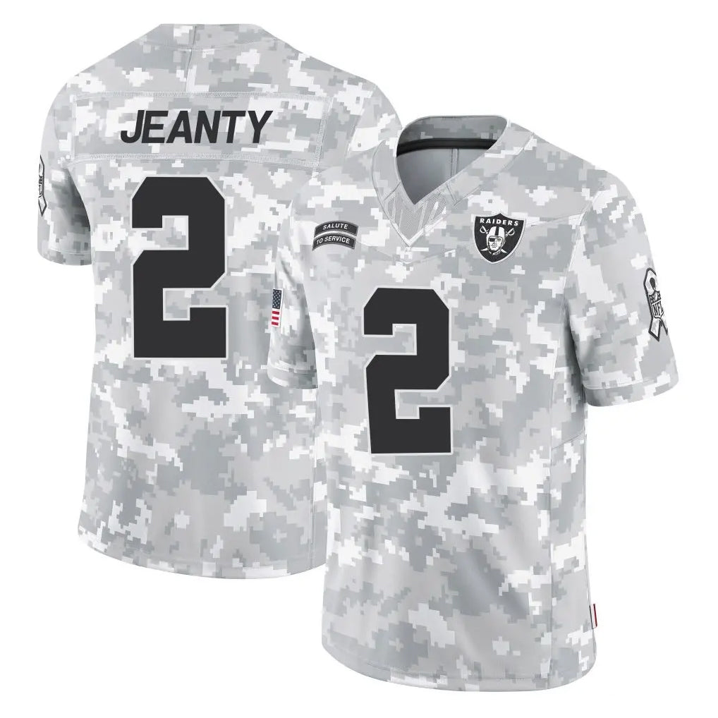 LV.Raiders #2 Ashton Jeanty Player Arctic Camo Salute To Service Limited Game Gdoa Stitched Jerseys