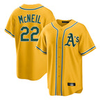 Athletics #22 Jeff McNeil Player Gold Alternate Home Game Gdoa Stitched Jerseys