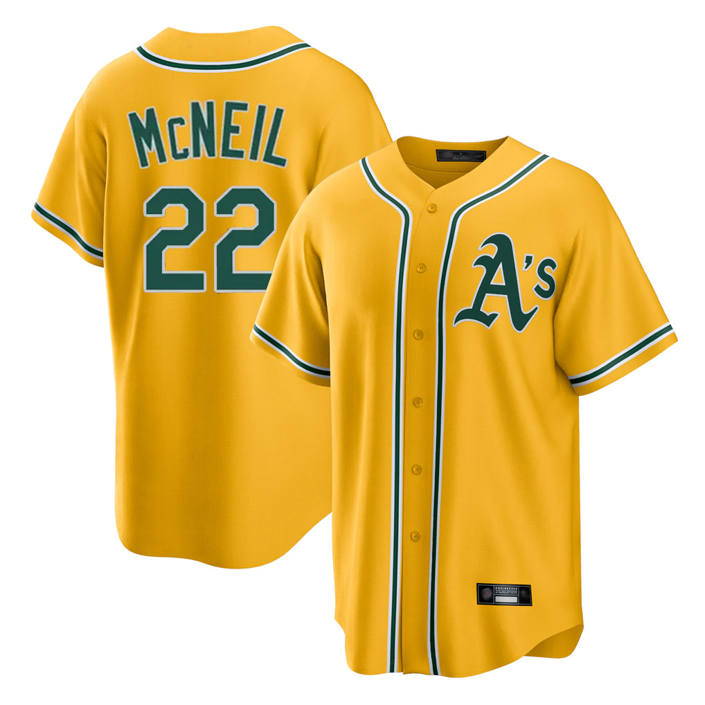 Athletics #22 Jeff McNeil Player Gold Alternate Home Game Gdoa Stitched Jerseys