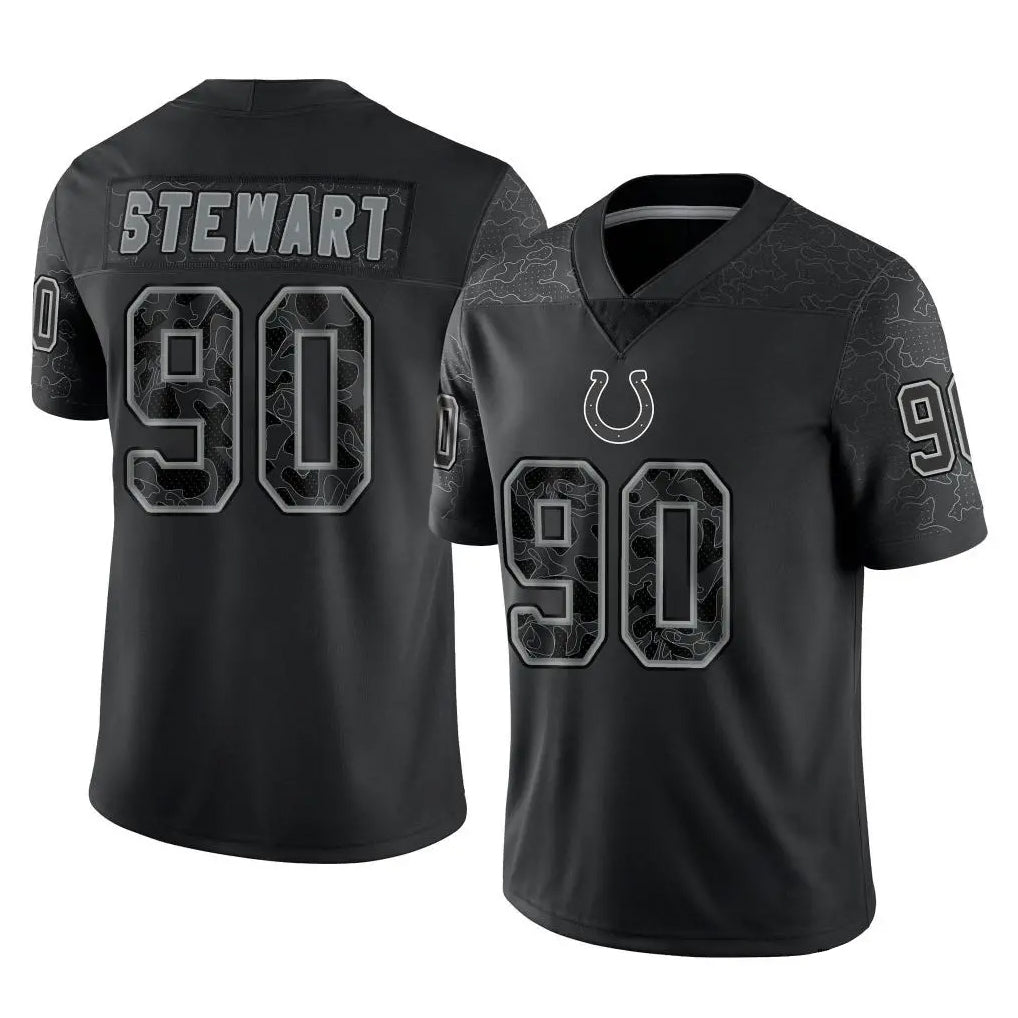 IN.Colts #90 Grover Stewart Player Black Reflective Limited Game Gdoa Stitched Jerseys