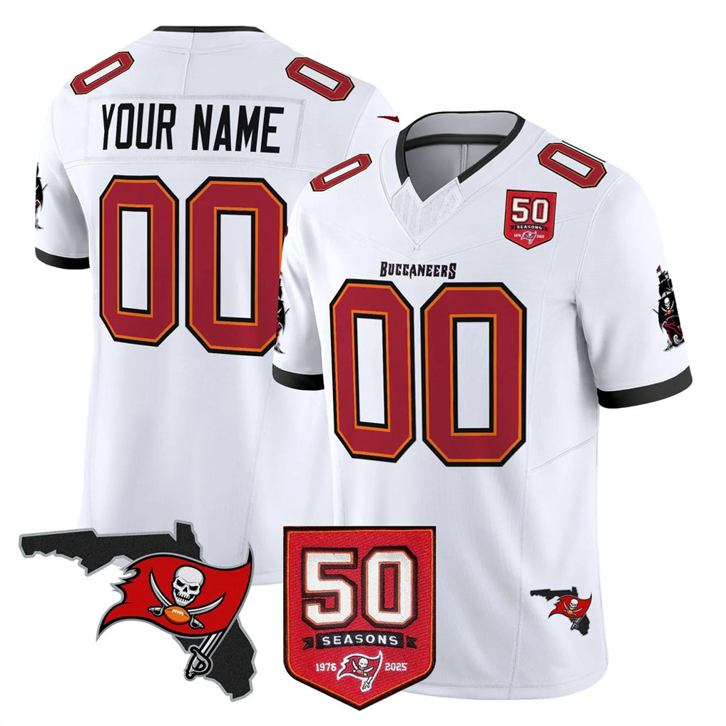 Custom TB.Buccaneers White Limited 2026 Season Vapor F.U.S.E. Home Game Any Name & Numbers Gdoa Stitched Jerseys