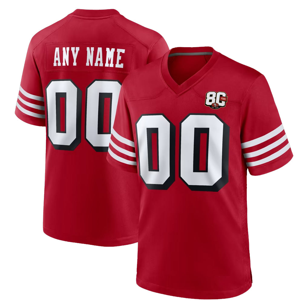 Custom SF.49ers Red Limited Alternate 80th Vapor Home Game Any Name & Numbers Gdoa Stitched Jerseys