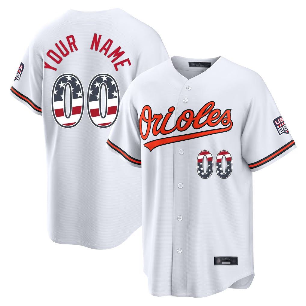 Custom B.Orioles White USA 250 Fourth of July Limited Home Game Any Name & Number Gdoa Stitched Jerseys