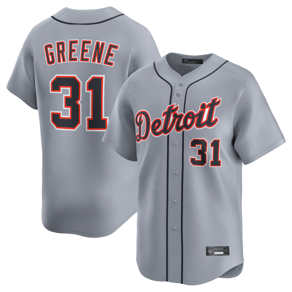 D.Tigers #31 Riley Greene Player Gray Home Limited Gdoa Stitched Jerseys