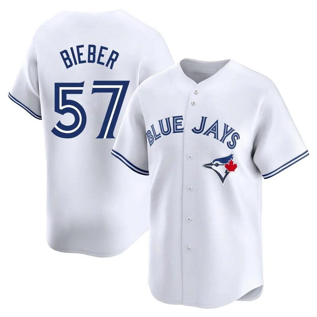 T.Blue Jays #57 Shane Bieber Player White Limited Home Fdoa Stitched Jerseys