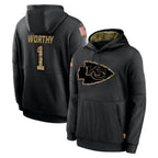 KC.Chiefs #1 Xavier Worthy Player Black Salute to Service Hoodies Limited Game Gdoa Stitched Jerseys
