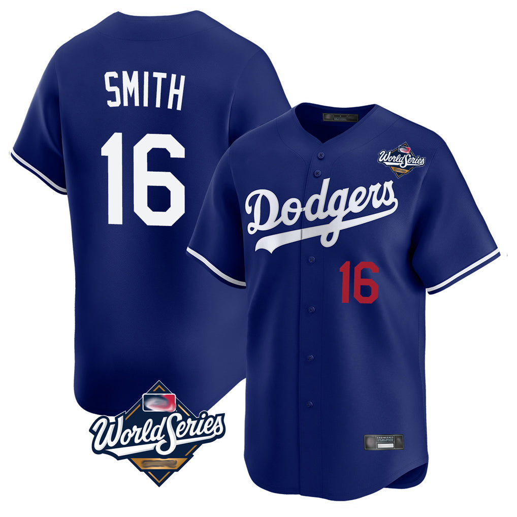 LA.Dodgers #16 Will Smith Player Royal World Series Limited Home Fdoa Stitched Jerseys