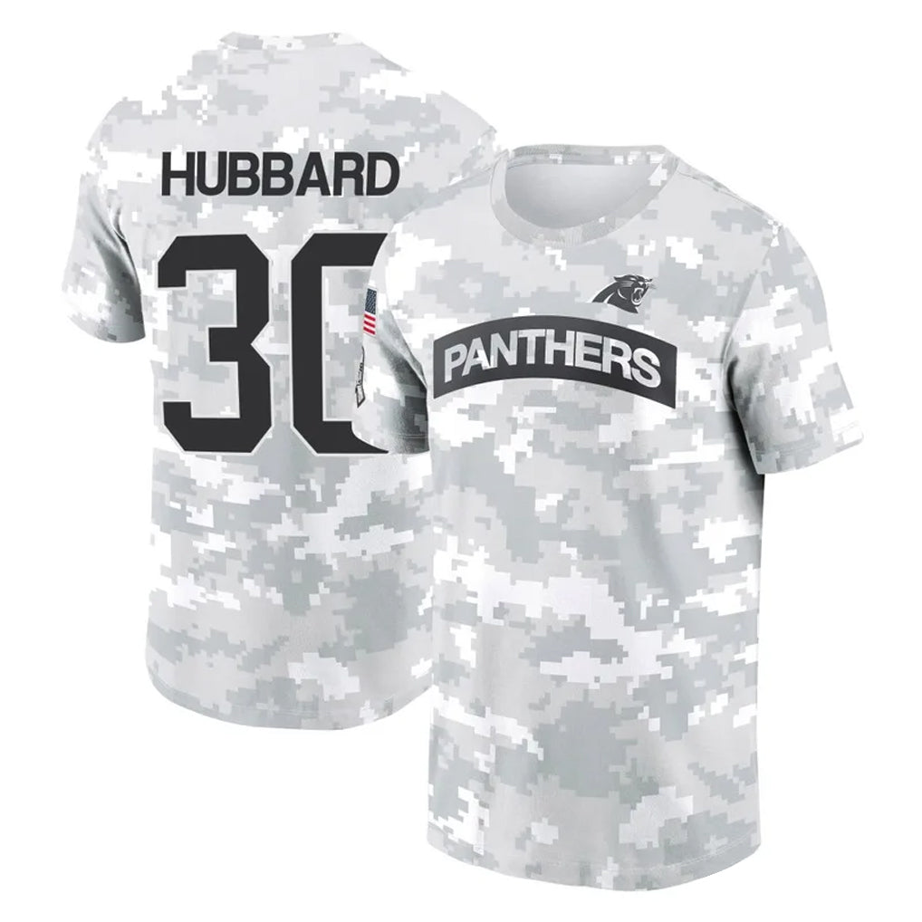 C.Panthers #30 Chuba Hubbard Player Arctic Camo Salute to Service T-Shirt Hoodies Gdoa Stitched Jerseys
