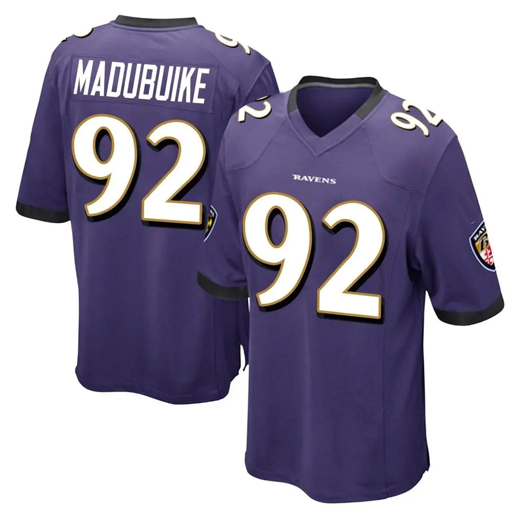 B.Ravens #92 Nnamdi Madubuike Player Purple Color Rush Home Game Gdoa Stitched Jerseys