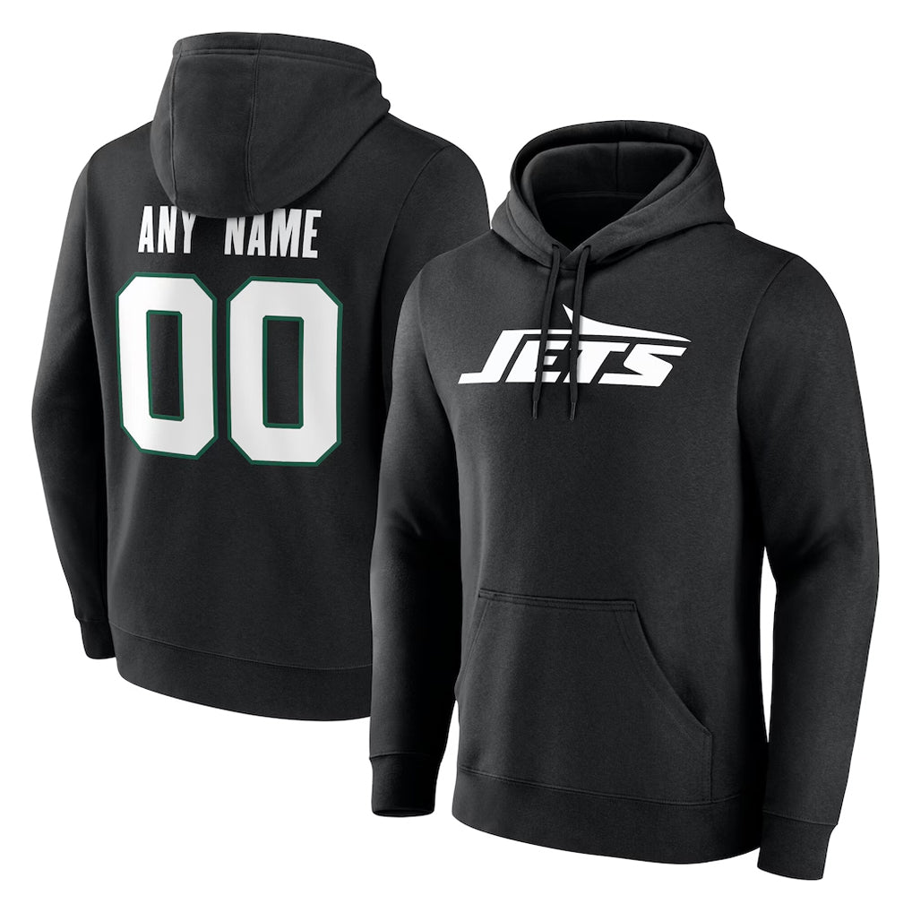 Custom NY.Jets Black LOGO Pullover Hoodies Limited Game Any Name & Numbers Gdoa Stitched Jerseys