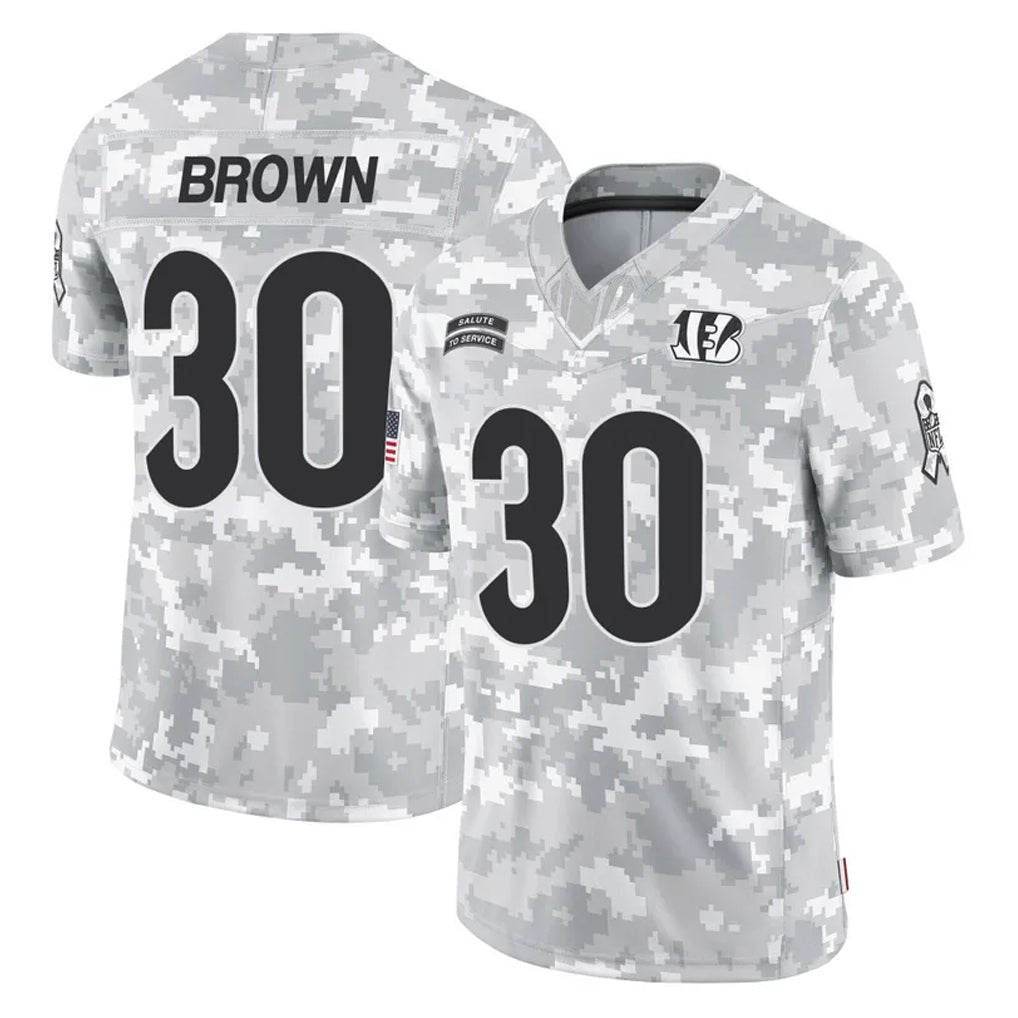 C.Bengals #30 Chase Brown Player Arctic Camo Salute to Service Limited Gdoa Stitched Jerseys