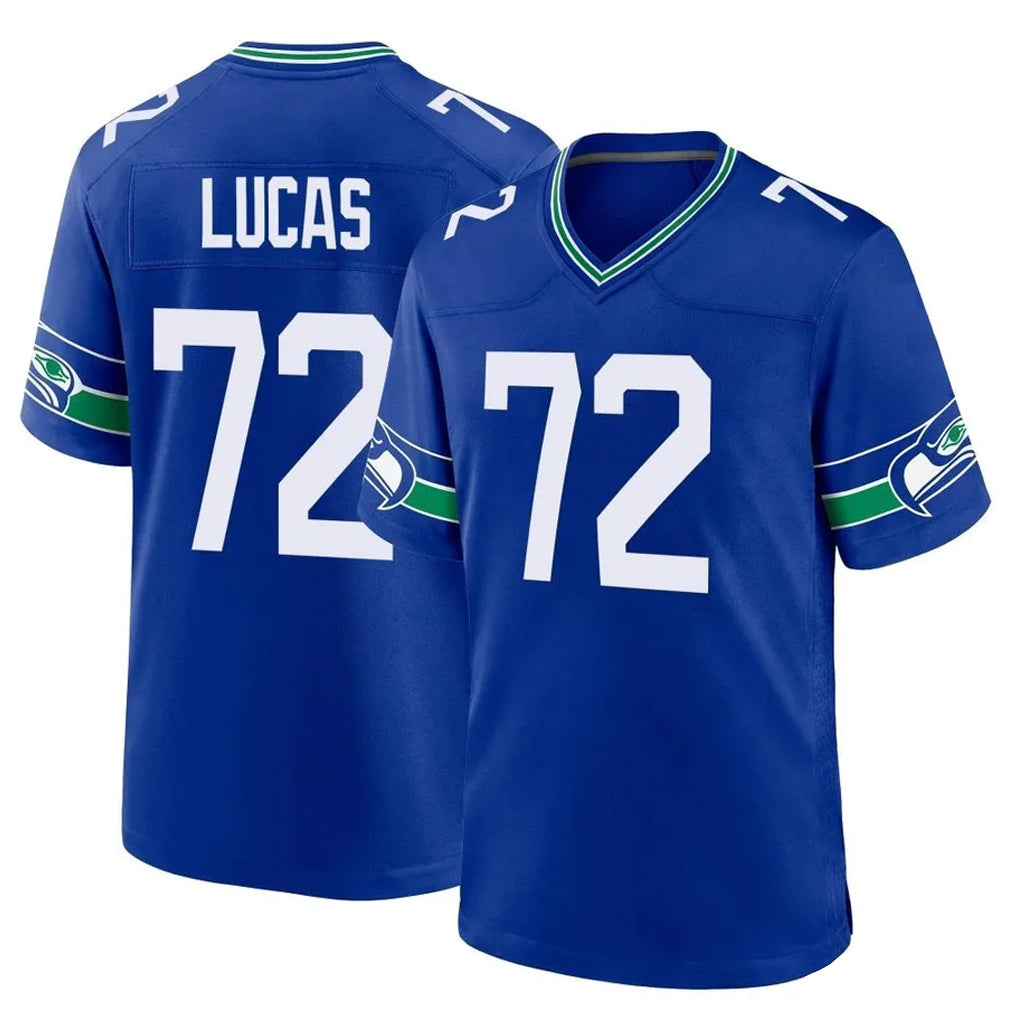 S.Seahawks #72 Abraham Lucas Player Royal Throwback Home Game Gdoa Stitched Jerseys