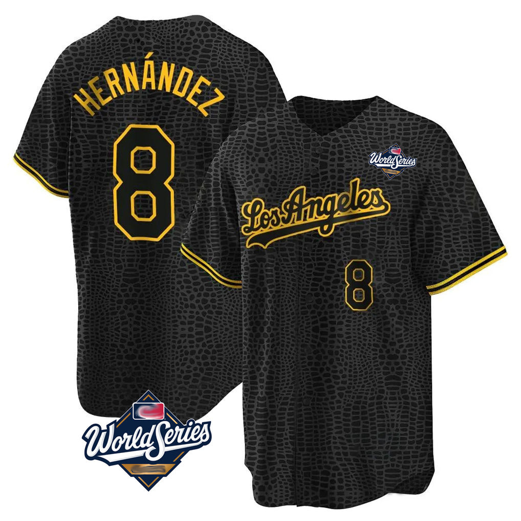 LA.Dodgers #8 Enrique Hern¨¢ndez Player Black Gold World Series Limited Home Fdoa Stitched Jerseys