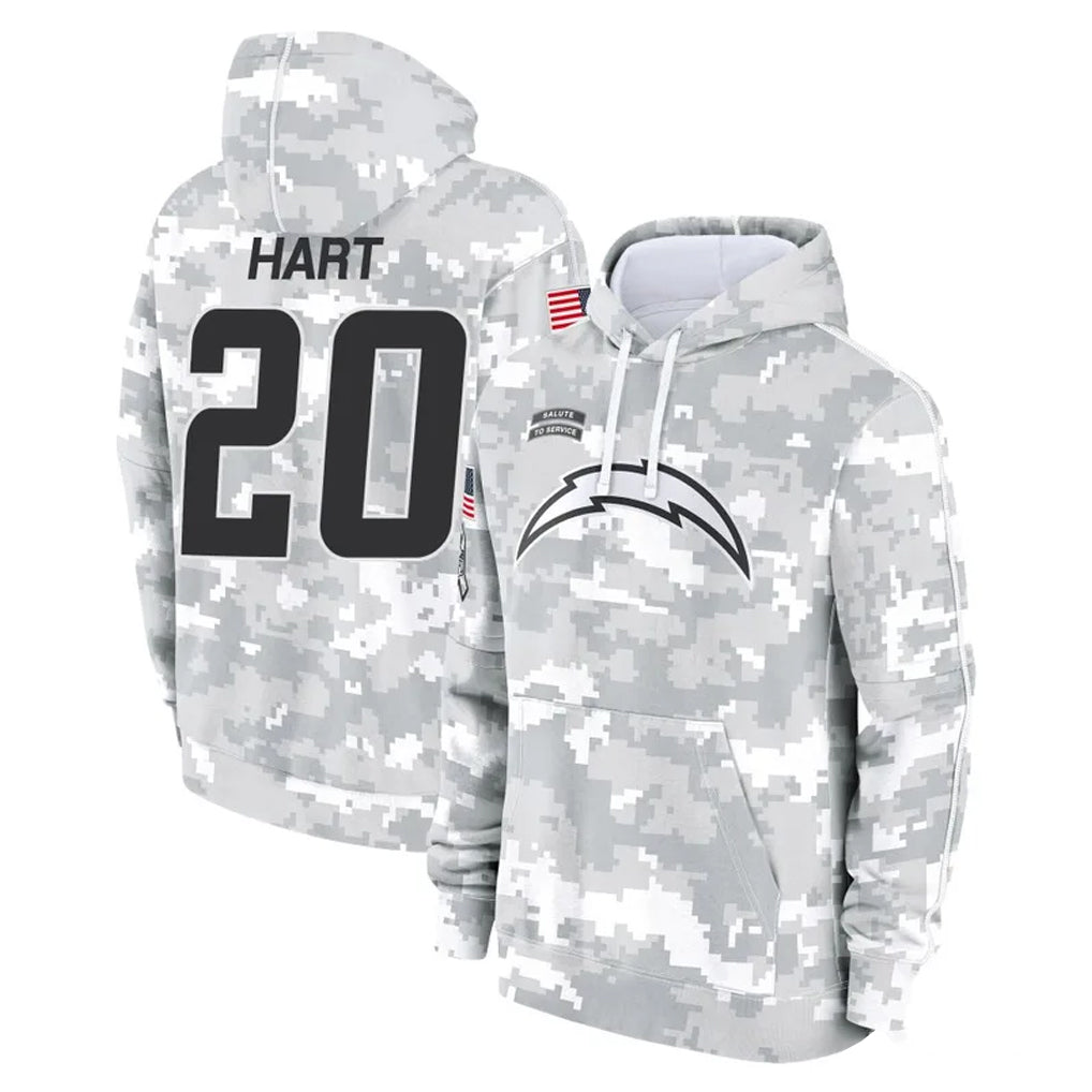 LA.Chargers #20 Cam Hart Player Arctic Camo Salute to Service Hoodies Limited Game Gdoa Stitched Jerseys