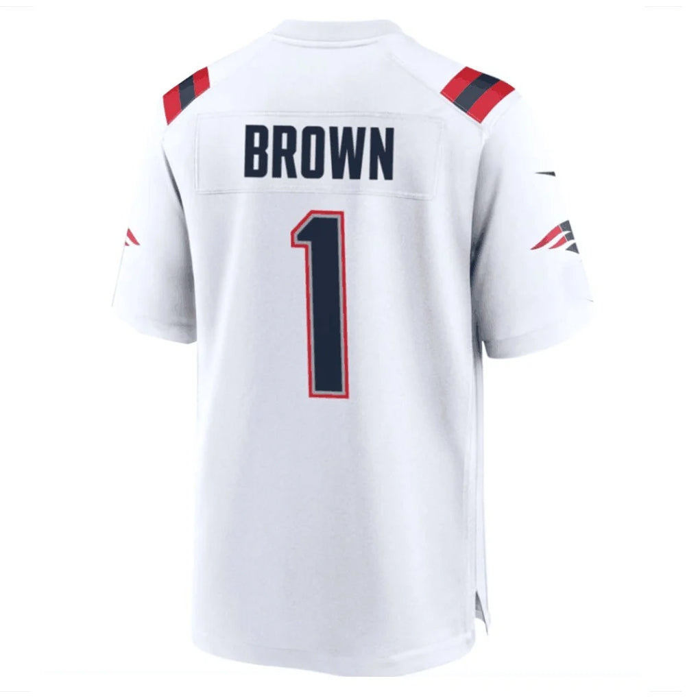 NE.Patriots #1 A.J. Brown Player White Home Game Gdoa Stitched Jerseys