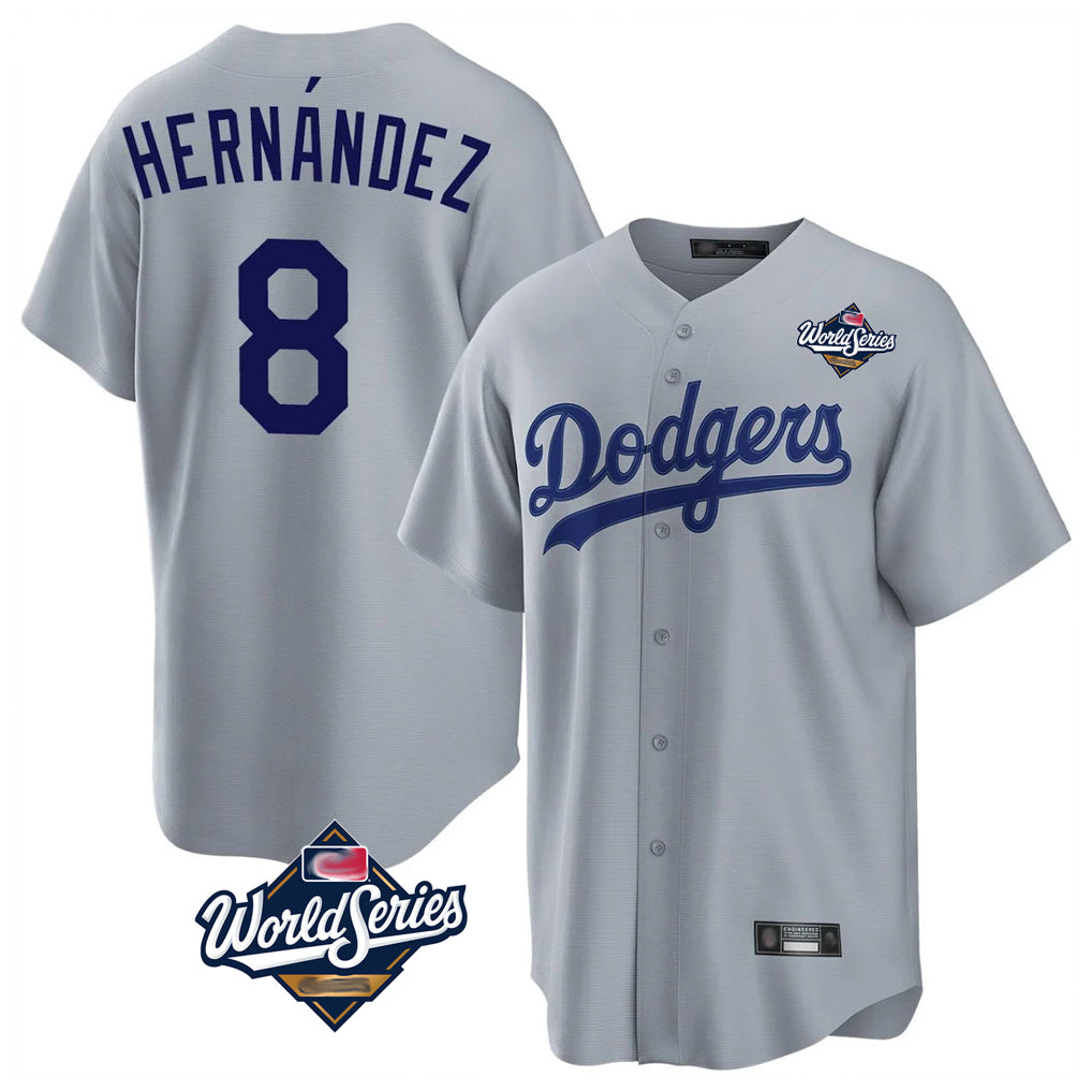 LA.Dodgers #8 Enrique Hern¨¢ndez Player Gray World Series Game Fdoa Stitched Jerseys