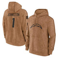 LA.Chargers #1 Quentin Johnston Player Brown Salute to Service Hoodies Limited Game Gdoa Stitched Jerseys