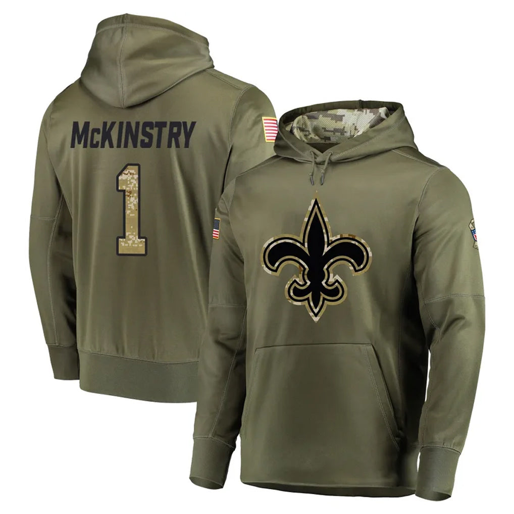 NO.Saints #1 Kool-Aid McKinstry Player Olive Salute to Service Pullover Hoodies Home Game Gdoa Stitched Jerseys