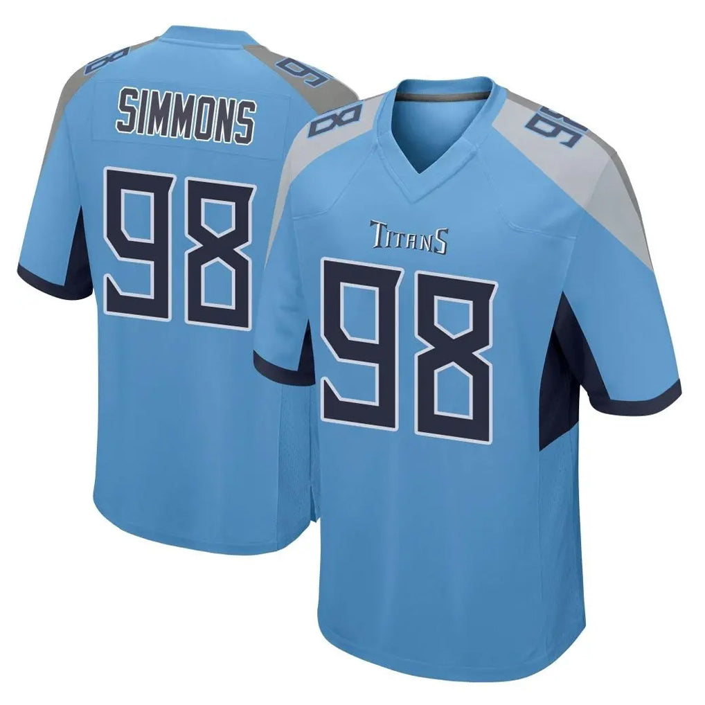T.Titans #98 Jeffery Simmons Player Light Blue Home Game Gdoa Stitched Jerseys