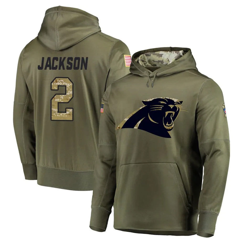 C.Panthers #2 Michael Jackson Player Olive Salute to Service Hoodies Gdoa Stitched Jerseys