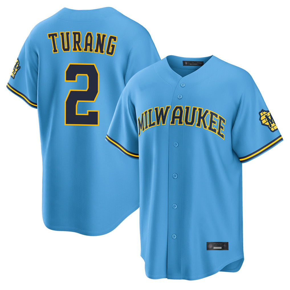 M.Brewers #2 Brice Turang Player Light Blue Road Stadium Game Fdoa Stitched Jerseys