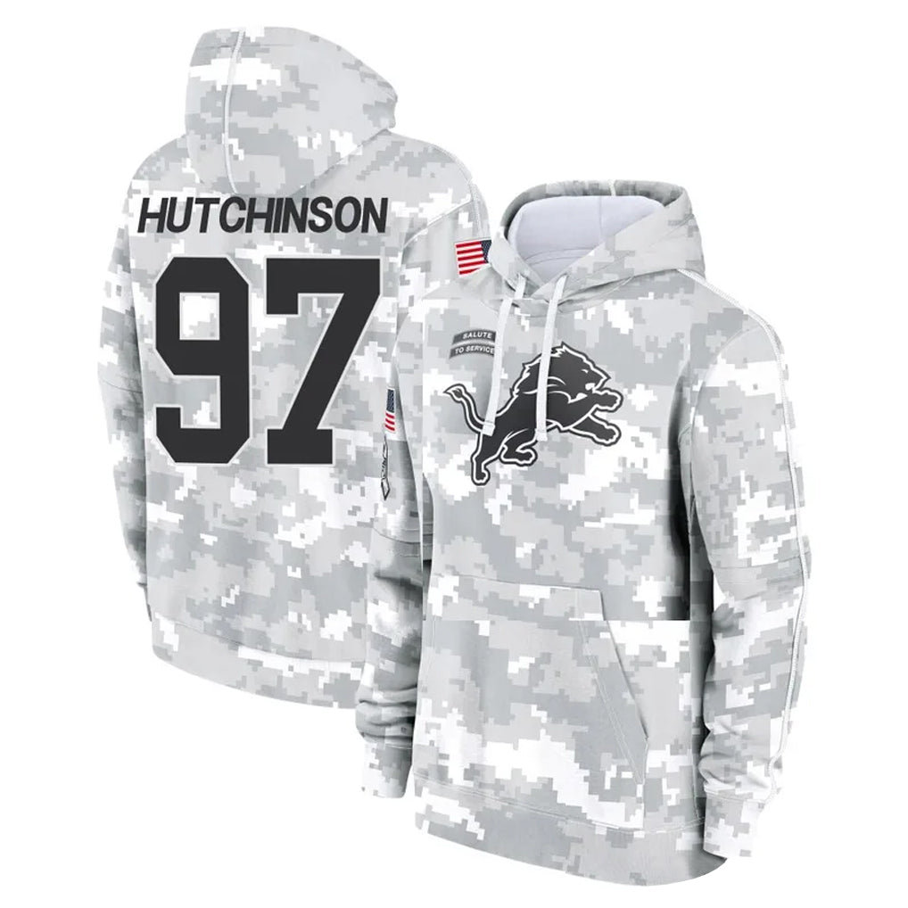 D.Lions #97 Aidan Hutchinson Player Arctic Camo Salute to Service Hoodies Limited Game Gdoa Stitched Jerseys