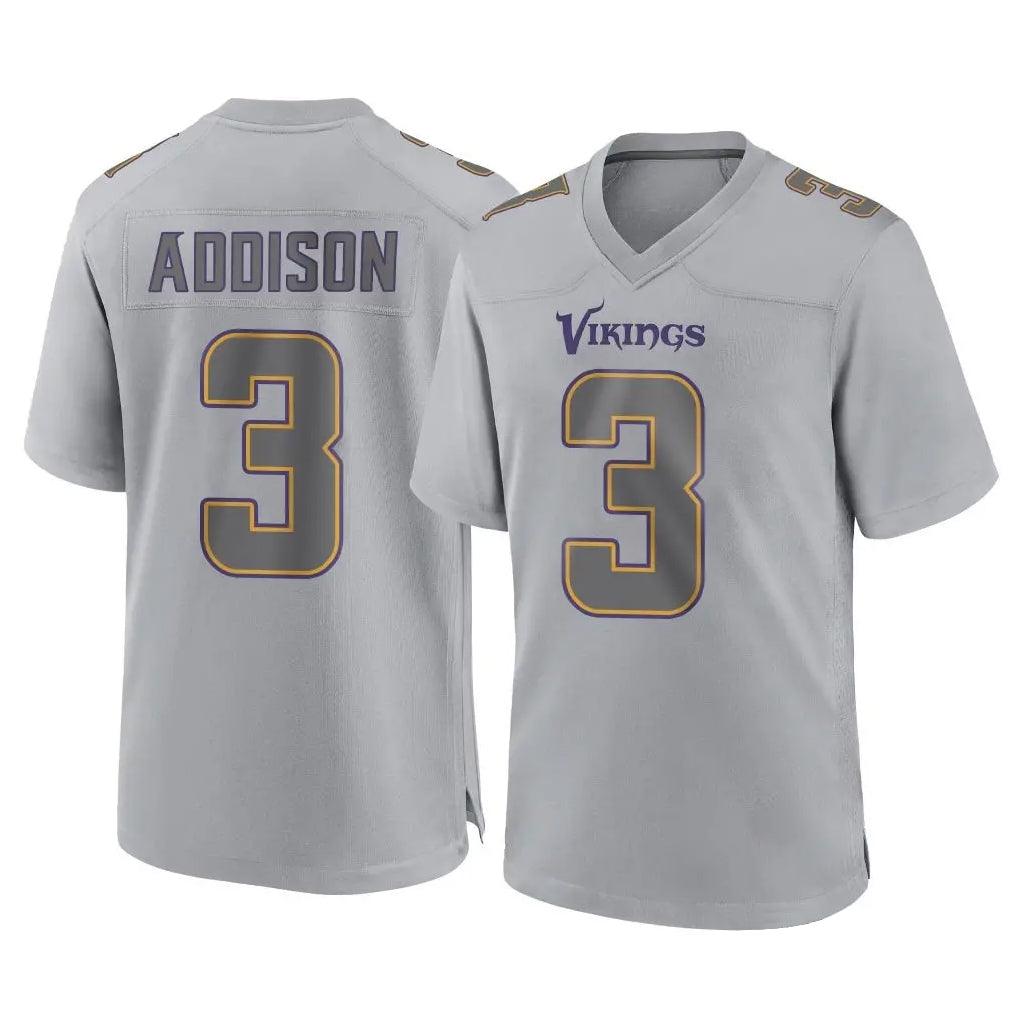 M.Vikings #3 Jordan Addison Player Gray Atmosphere Fashion Home Game Gdoa Stitched Jerseys