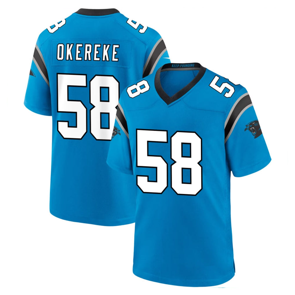 C.Panthers #58 Bobby Okereke Player Blue Home Game Gdoa Stitched Jerseys