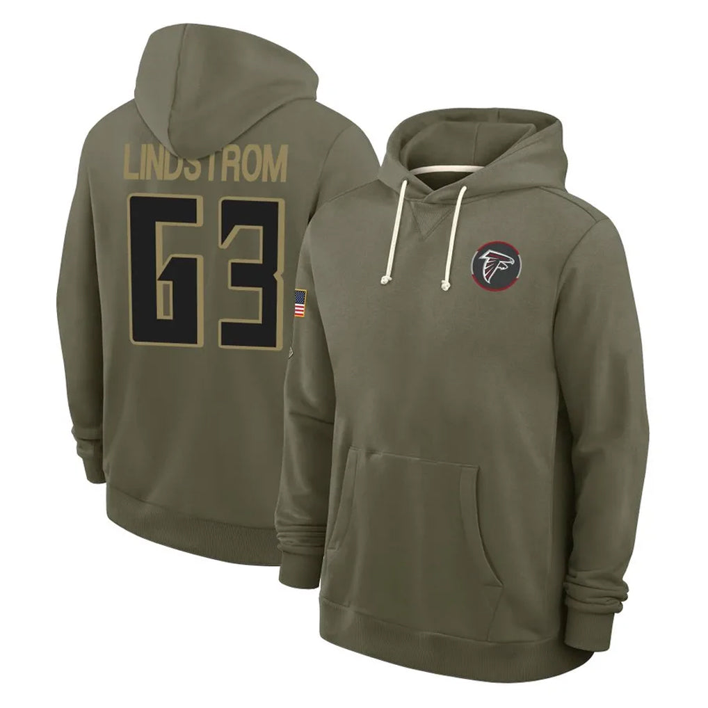 A.Falcons #63 Chris Lindstrom Player Olive 2025 Salute to Service Hoodies Gdoa Stitched Jerseys