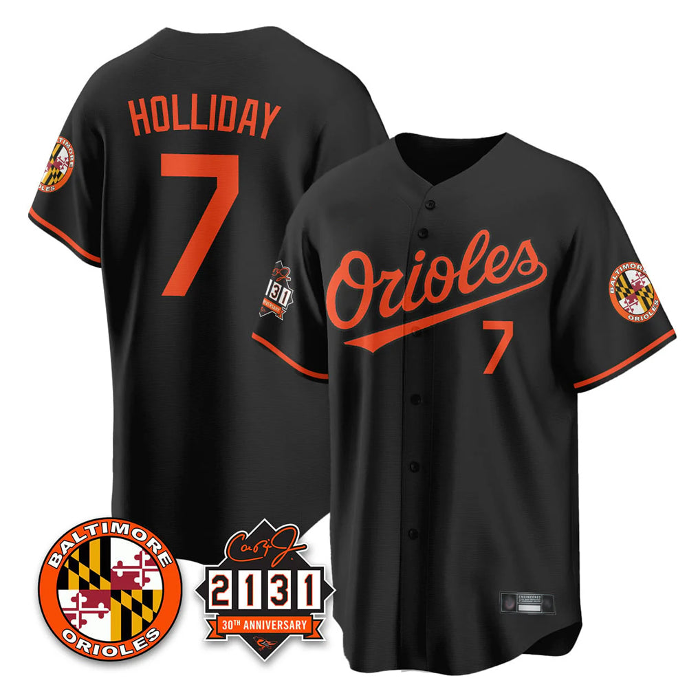 B.Orioles #7 Jackson Holliday Player Black 30th Anniversary of 2131 Home Game Gdoa Stitched Jerseys