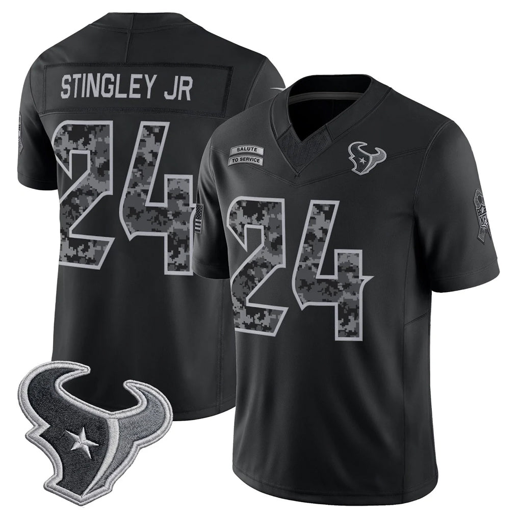 H.Texans #24 Derek Stingley Jr. Player Black Limited 2026 Salute to Service Home Game Gdoa Stitched Jerseys