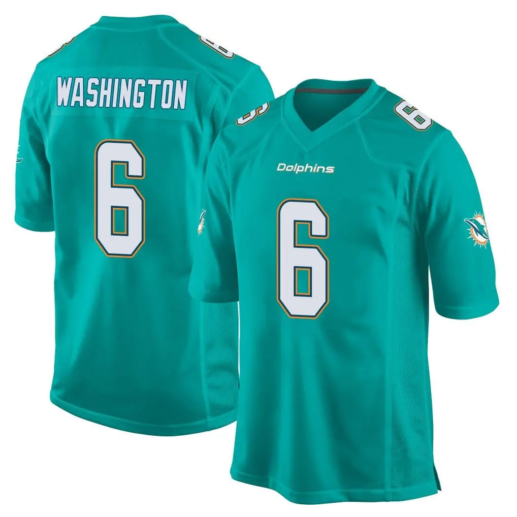 M.Dolphins #6 Malik Washington Player Aqua Team Color Home Game Gdoa Stitched Jerseys