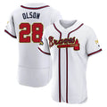 A.Braves #28 Matt Olson player White&Gold Authentic Program Stitched Jerseys