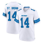 D.Lions #14 Amon-Ra St. Brown Player White Alternate Home Game Gdoa Stitched Jerseys