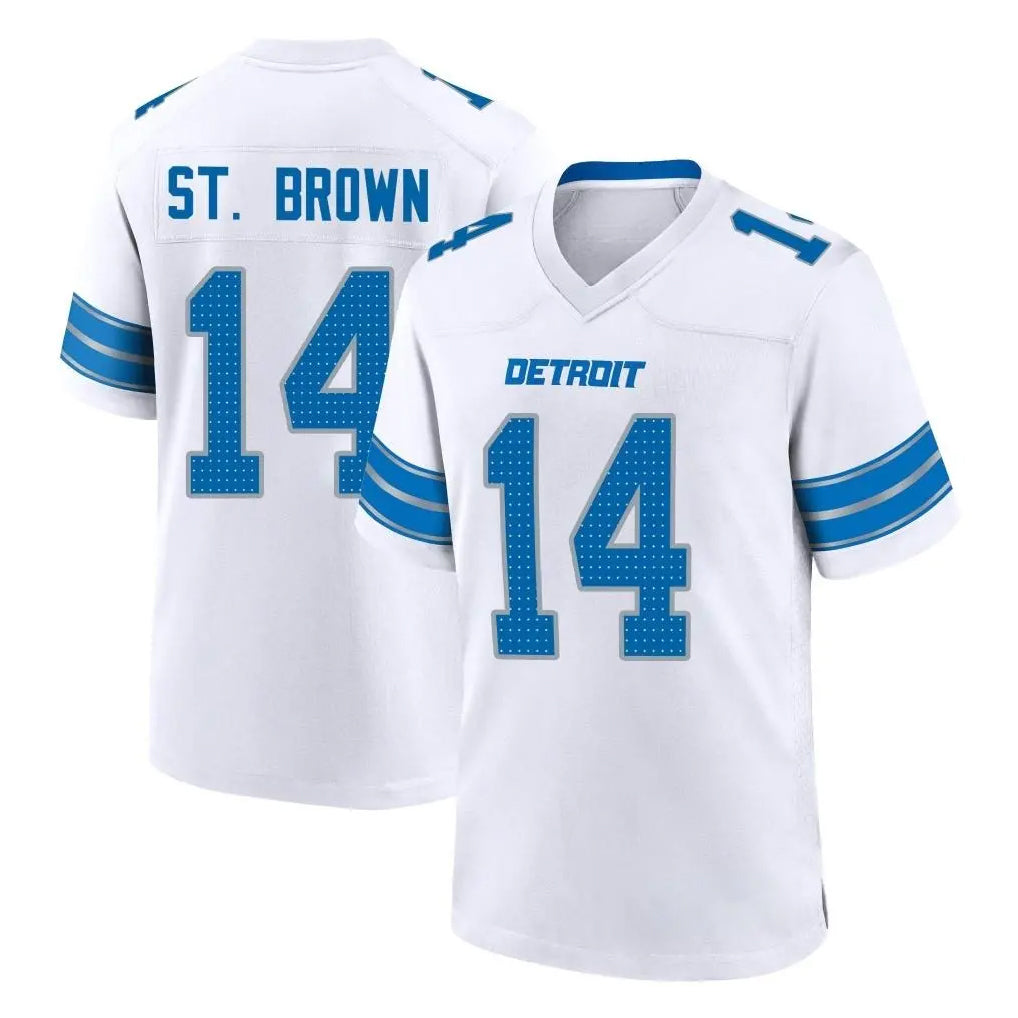 D.Lions #14 Amon-Ra St. Brown Player White Alternate Home Game Gdoa Stitched Jerseys