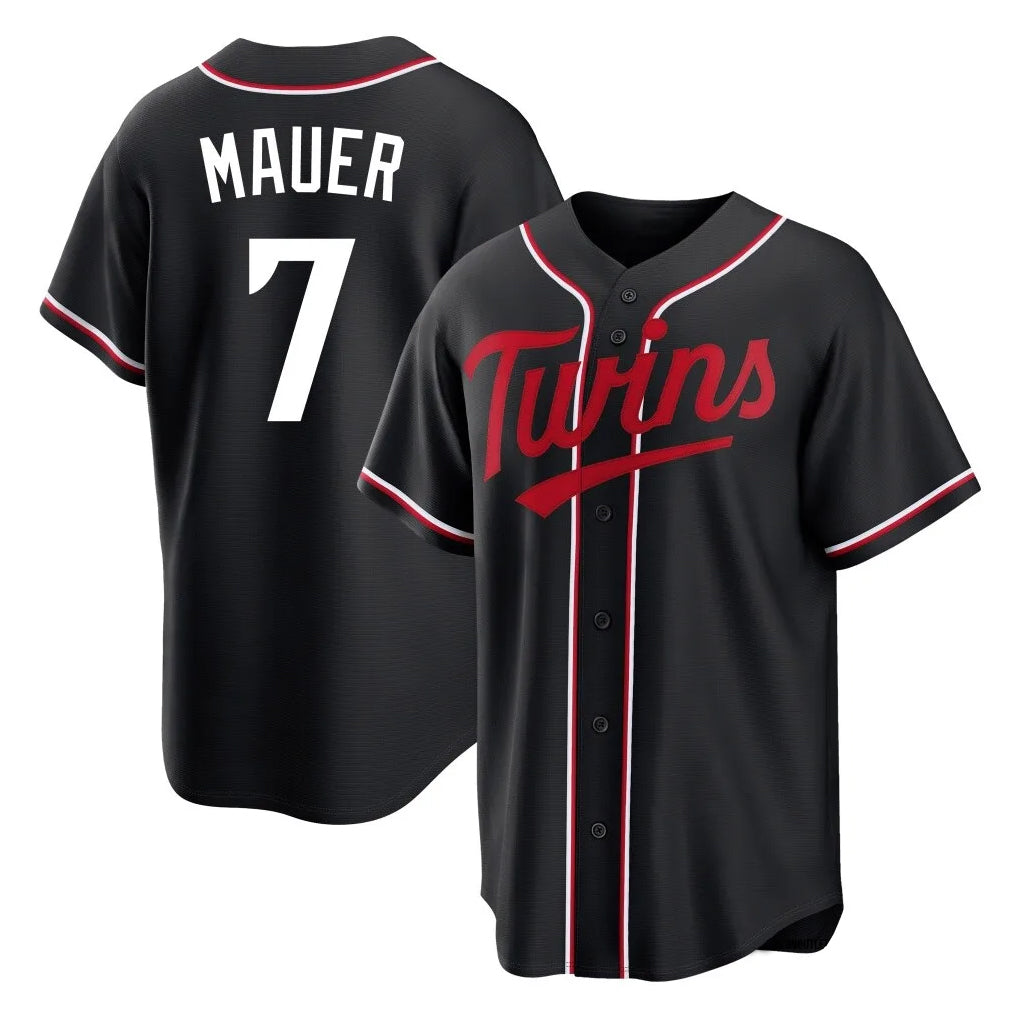 M.Twins #7 Joe Mauer Player Black Fashion Out Home Limited Fdoa Stitched Jerseys
