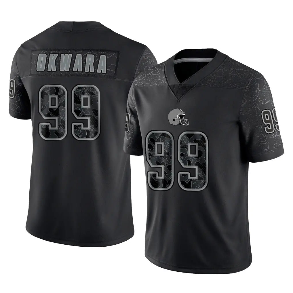 C.Browns #99 Julian Okwara Player Black Reflective Home Game Gdoa Stitched Jerseys