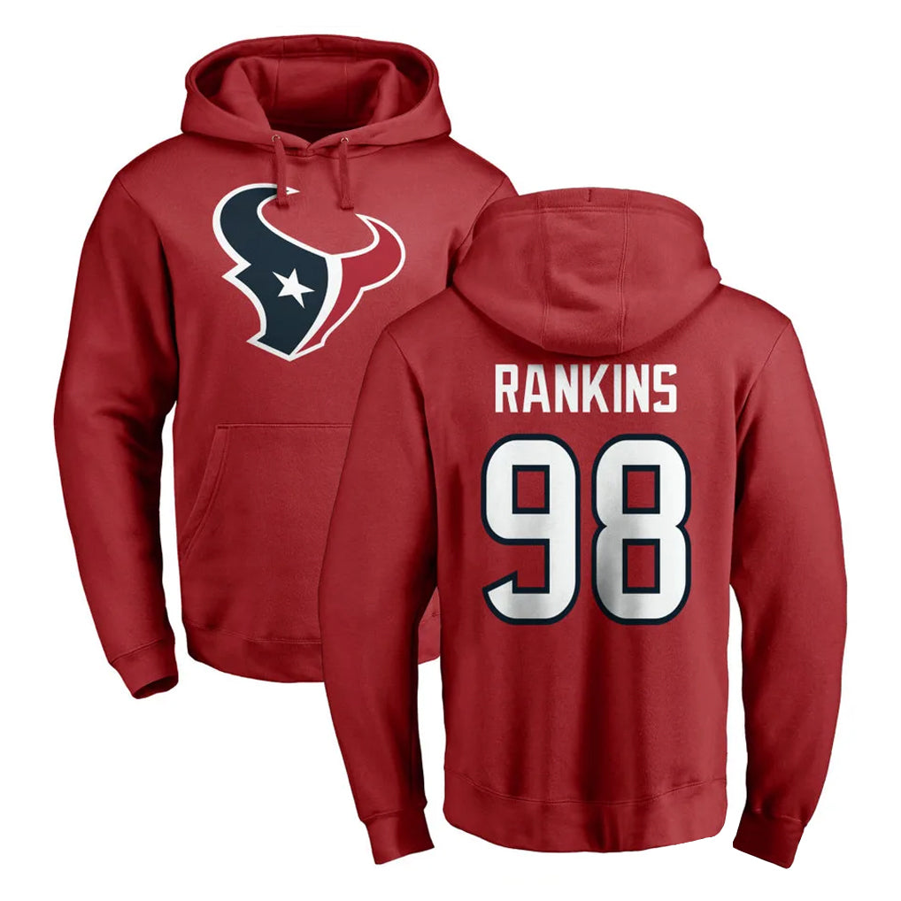 H.Texans #98 Sheldon Rankins Player Red Pro Line Pullover Hoodie Limited Game Gdoa Stitched Jerseys